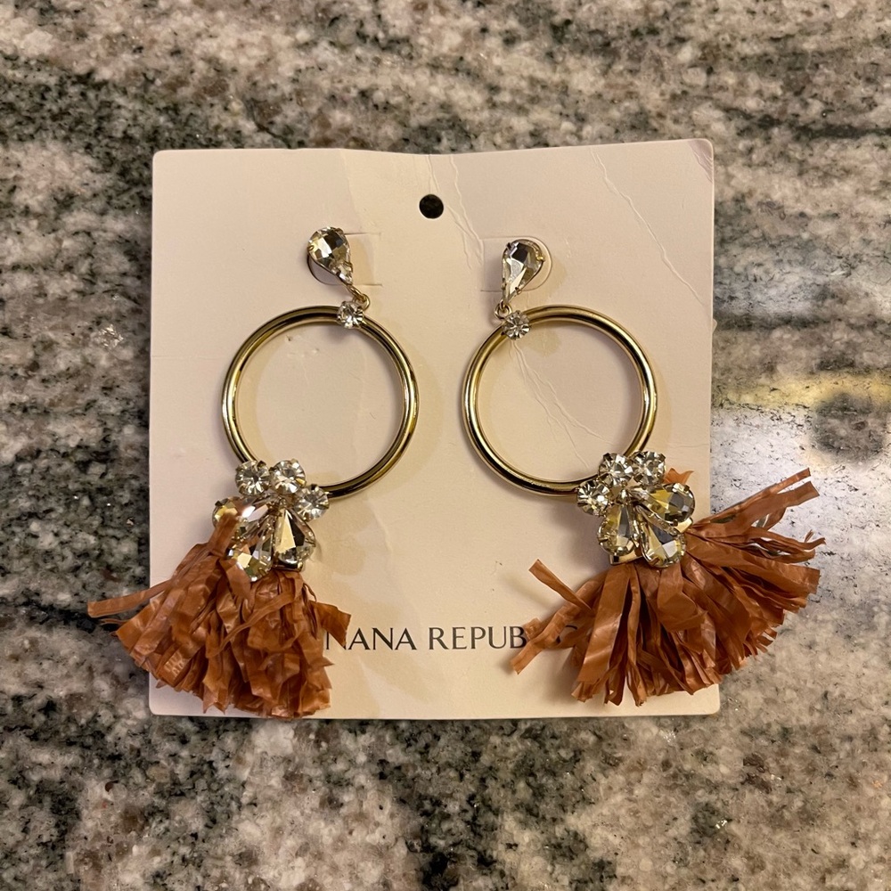 Banana Republic Gold Hoop Earrings with Brown Tassels